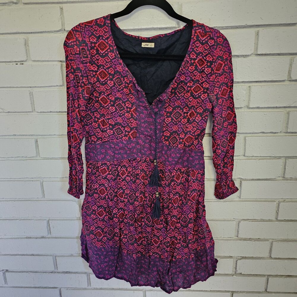 Hollister Boho peasant 3/4 Sleeve dress size Small Tassle